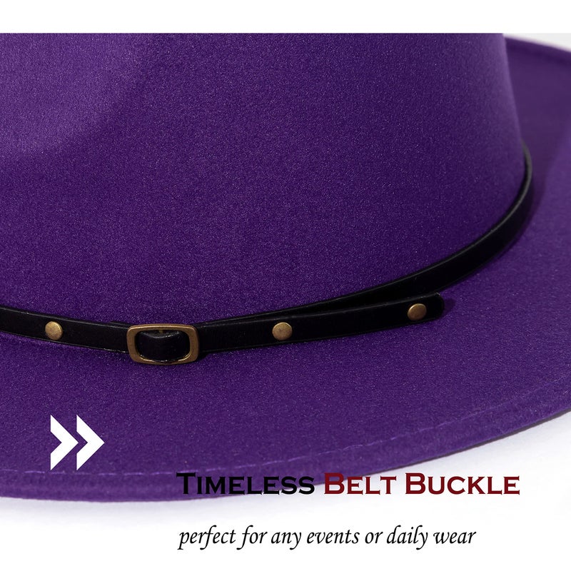 Lisianthus Women Belt Buckle Fedora Hat (Purple) - Image 3